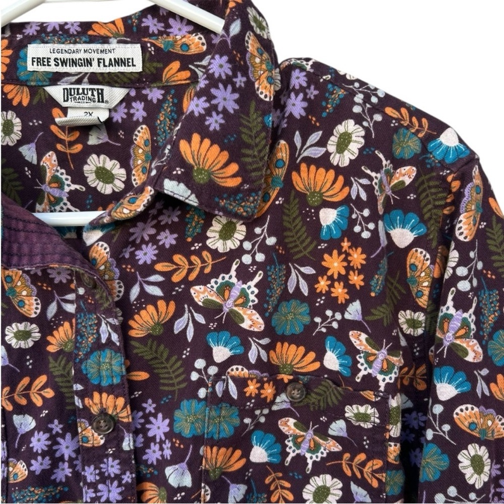 Duluth Trading Co. Women's Free Swingin' Flannel- Size 2XL - Butterfly & Flowers - Picture 3 of 8